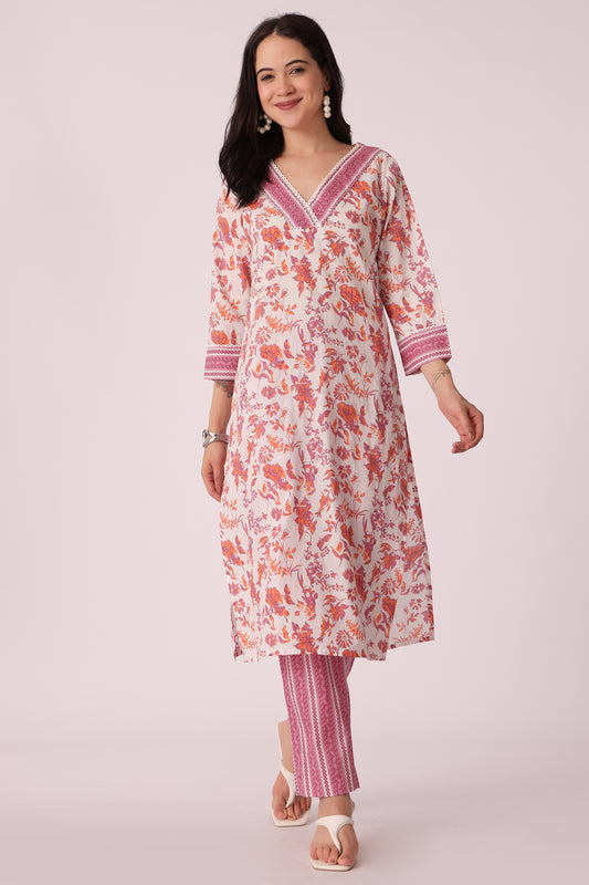 ETHNIC STRAIGHT FIT EMBROIDERY 2PCS SET - Yellow