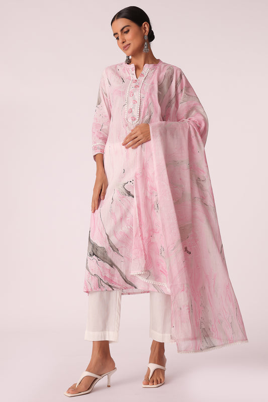 ETHNIC STRAIGHT FIT EMBROIDERY SKD - Pink