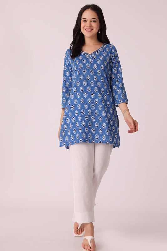 ETHNIC REGULAR FIT EMBROIDERY TUNIC - Blue