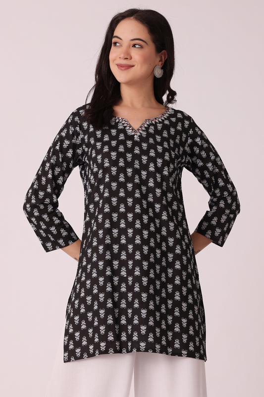 ETHNIC REGULAR FIT EMBROIDERY TUNIC - Black
