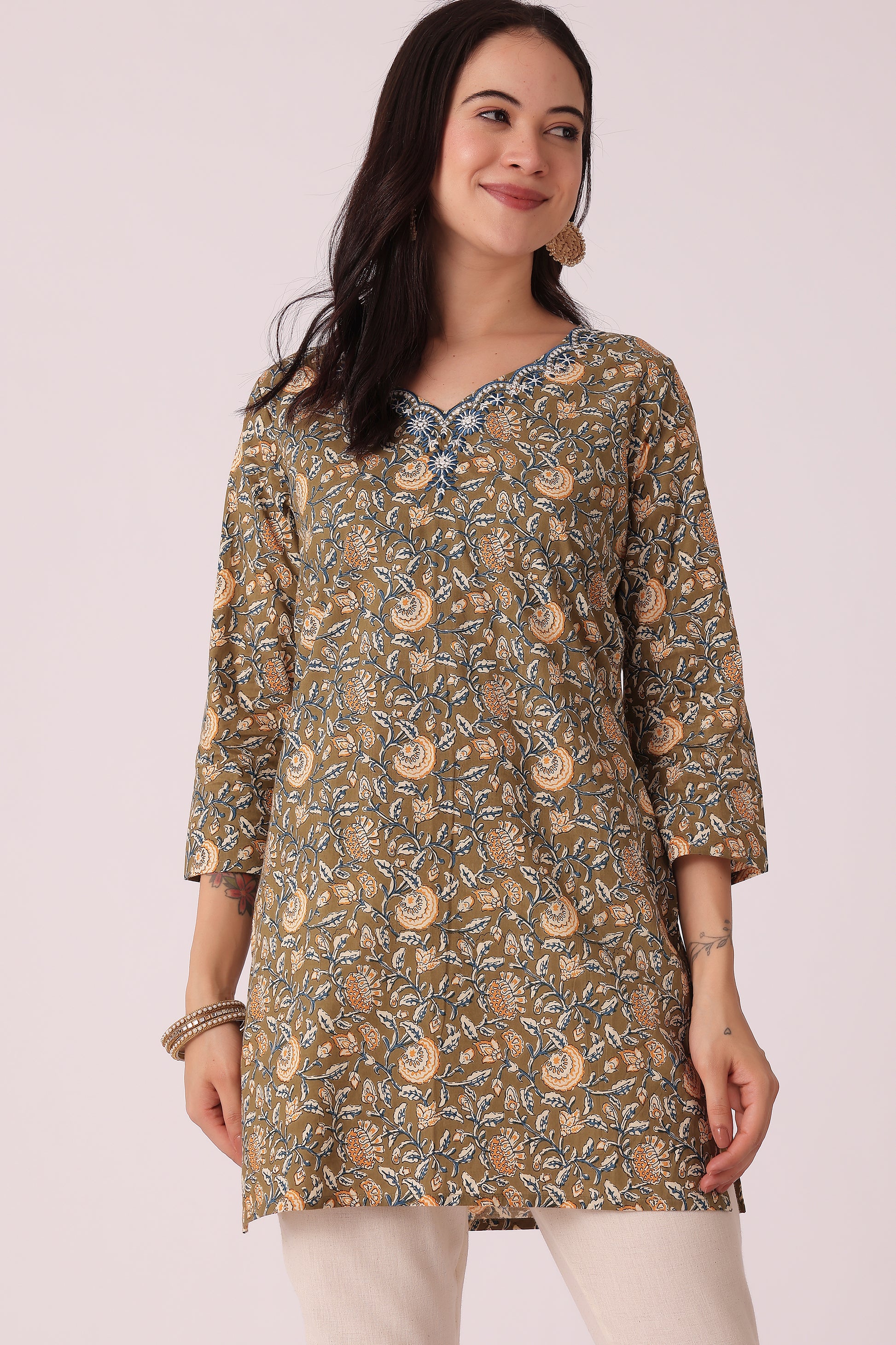 ETHNIC REGULAR FIT EMBROIDERY TUNIC - Beige