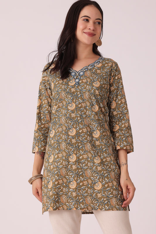 ETHNIC REGULAR FIT EMBROIDERY TUNIC - Beige
