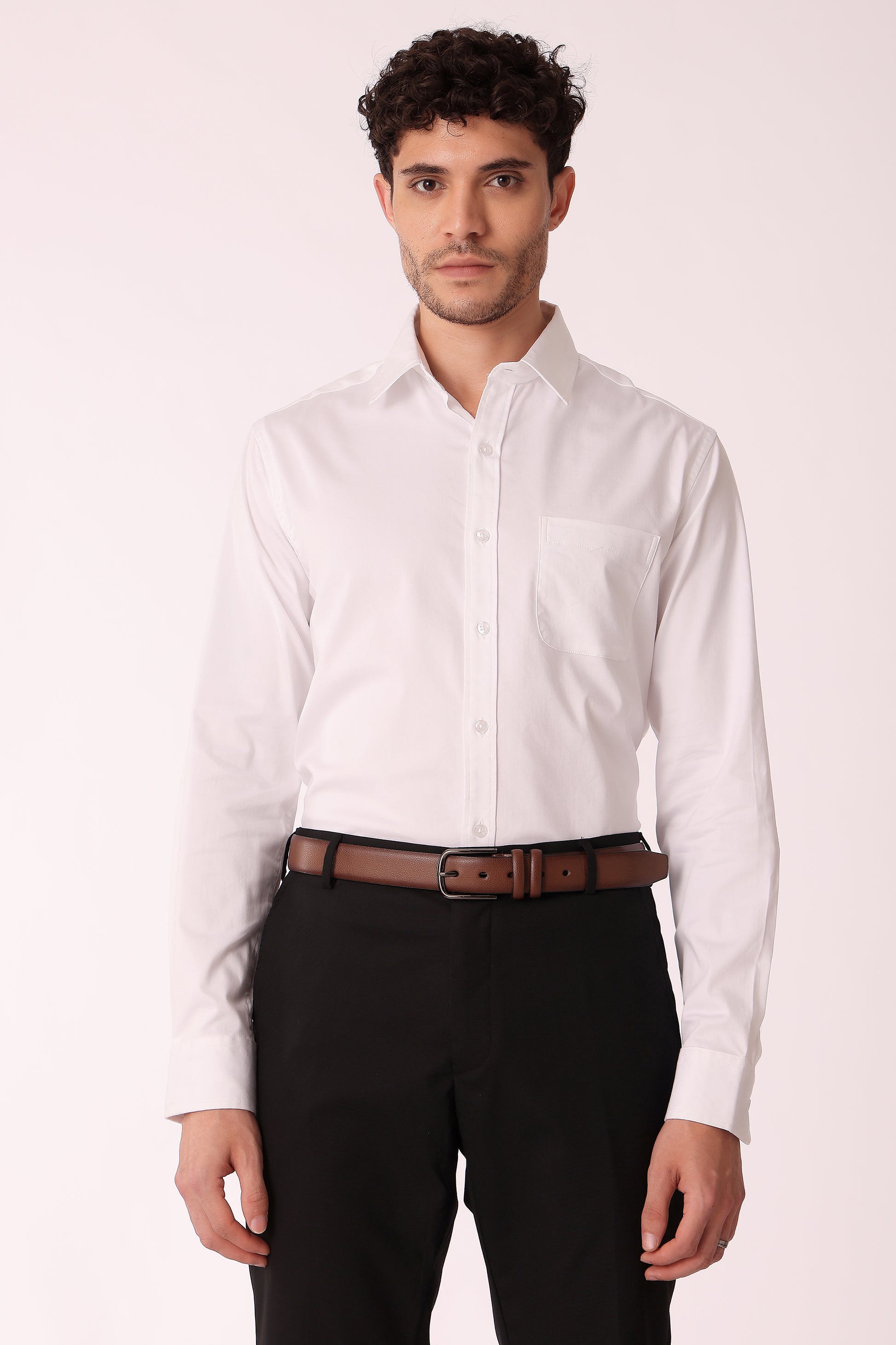 Men's Satin Lycra Shirt Full sleeve - White