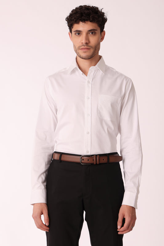 Men's Satin Lycra Shirt Full sleeve - White