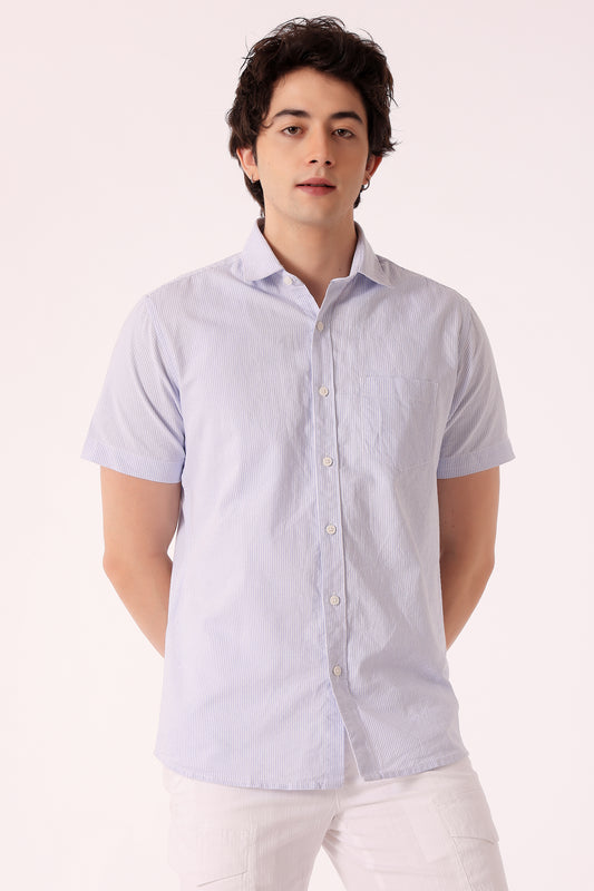 Men's Oxford Stripe Shirts Half sleeve - Light Blue