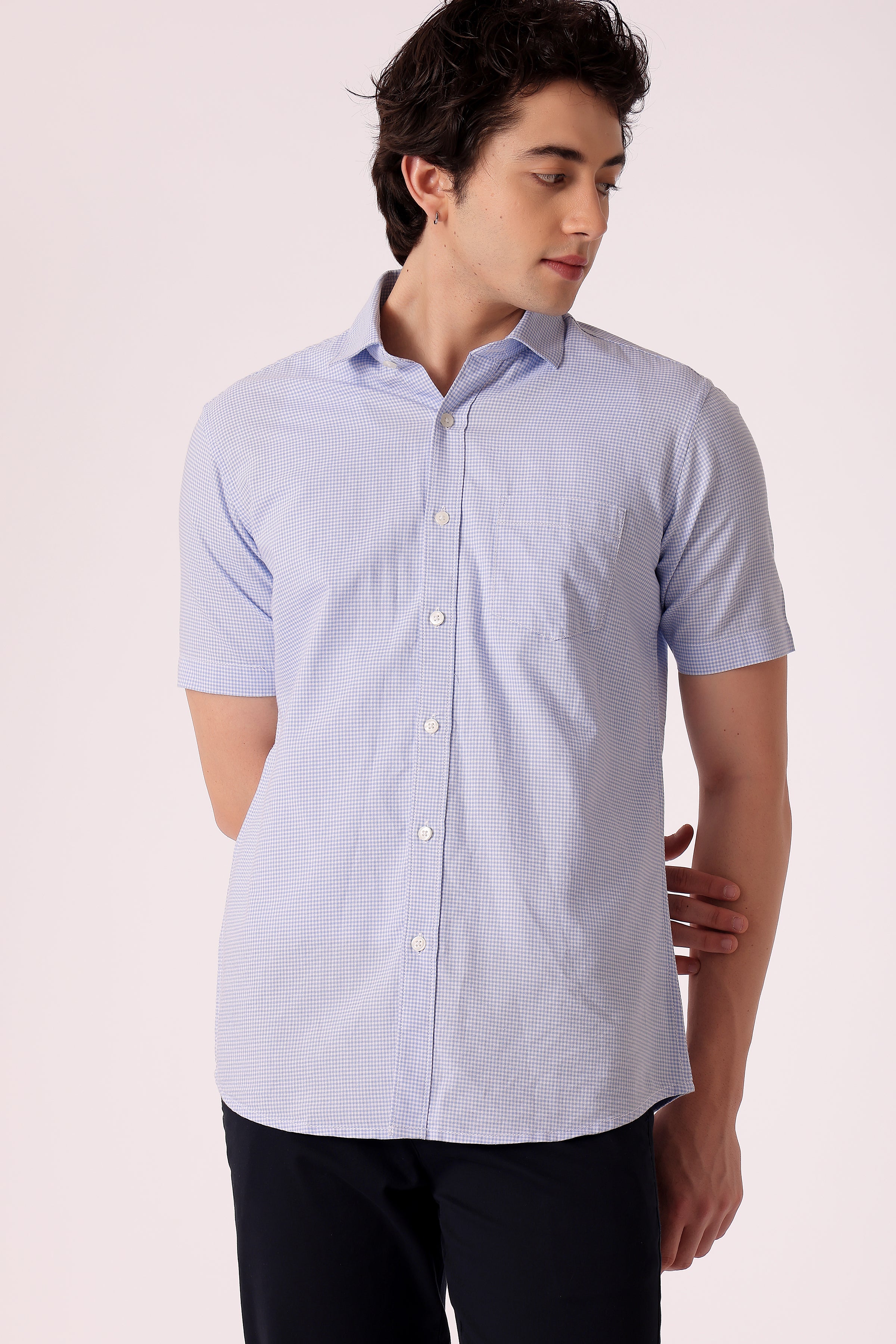 Men's Oxford Ghingham Checks Shirts Half sleeve - Purple