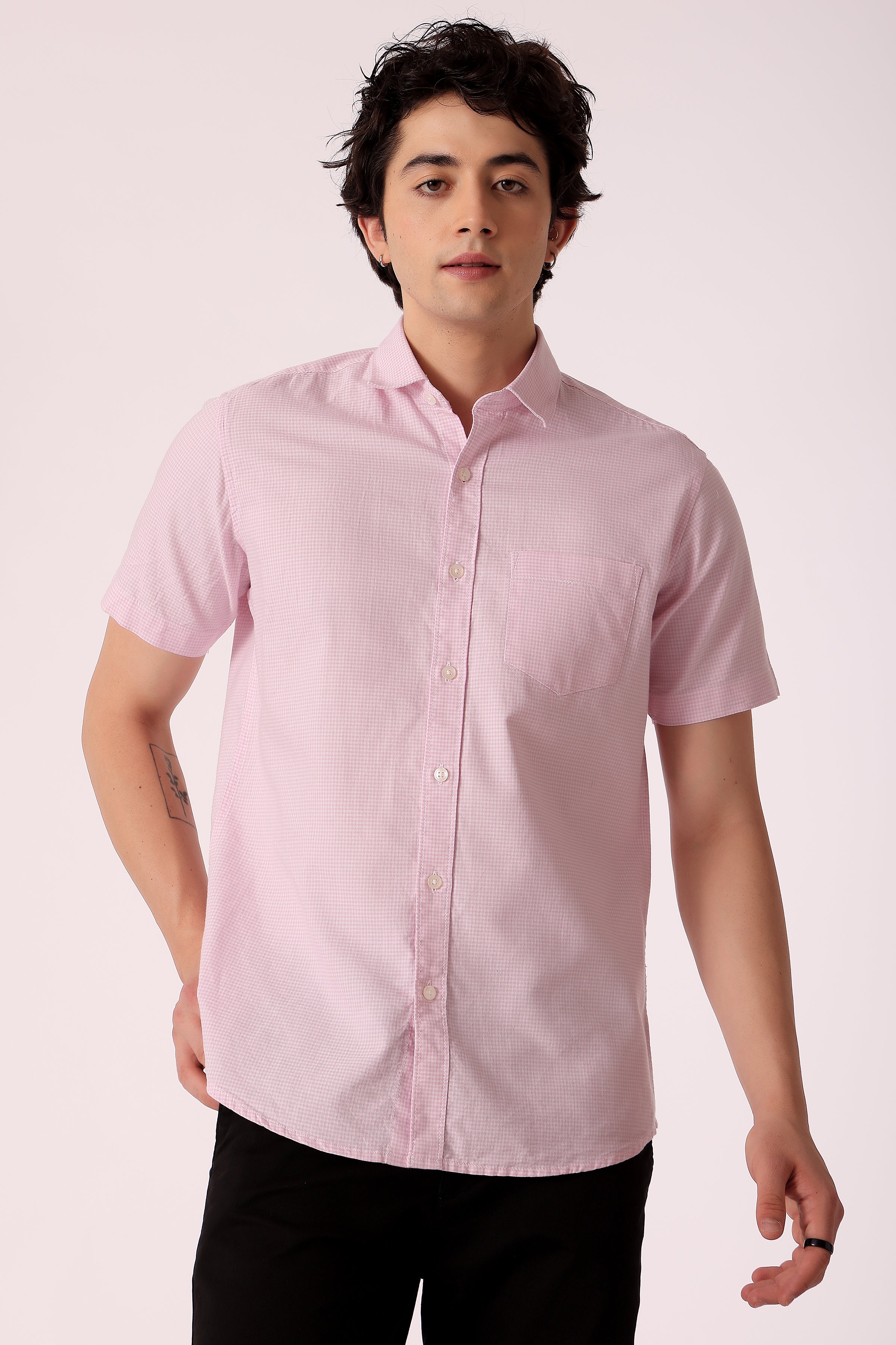 Men's Oxford Ghingham Checks Shirts Half sleeve - Pink
