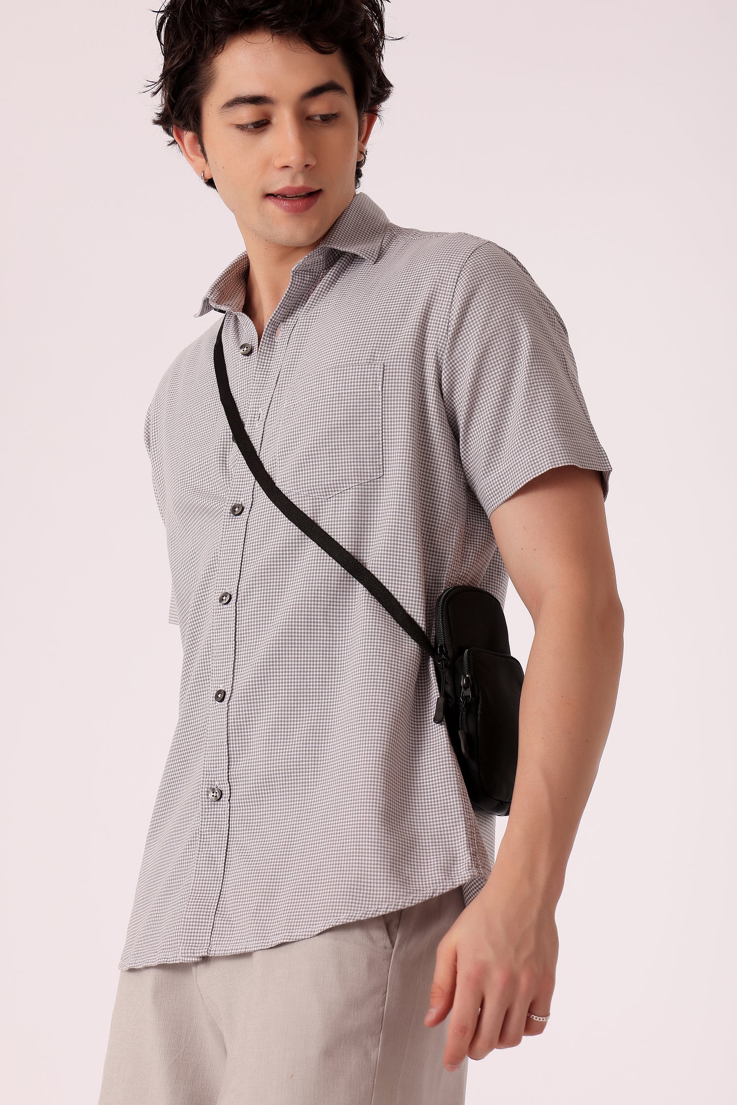 Men's Oxford Ghingham Checks Shirts Half sleeve - Grey