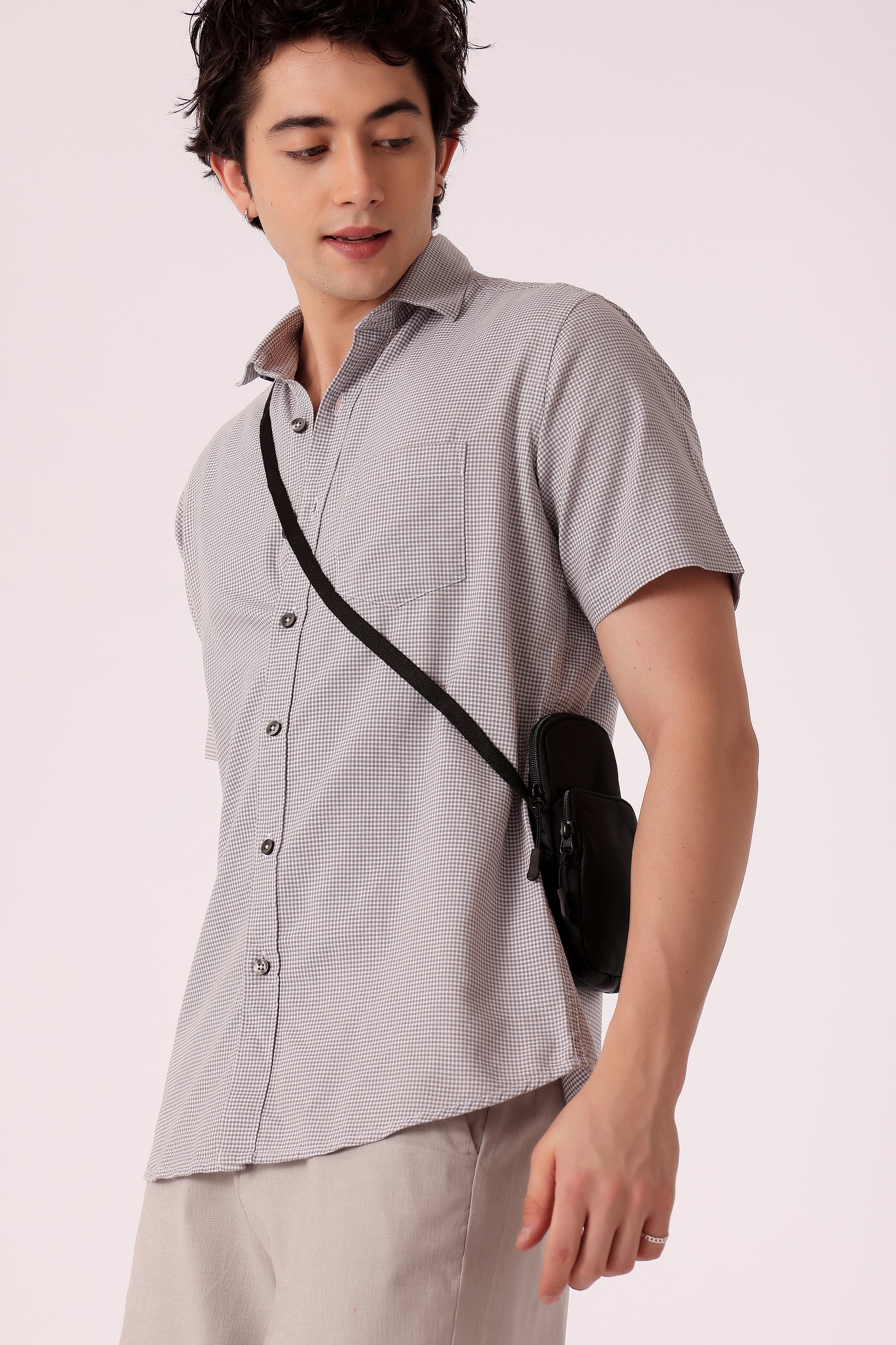 Men's Oxford Ghingham Checks Shirts Half sleeve - Grey
