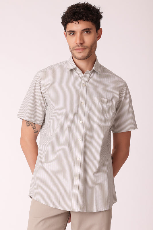 Men's Peach Poplin Shirts Half Sleeves - Olive