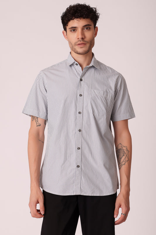 Men's Peach Poplin Shirts Half Sleeves - Grey