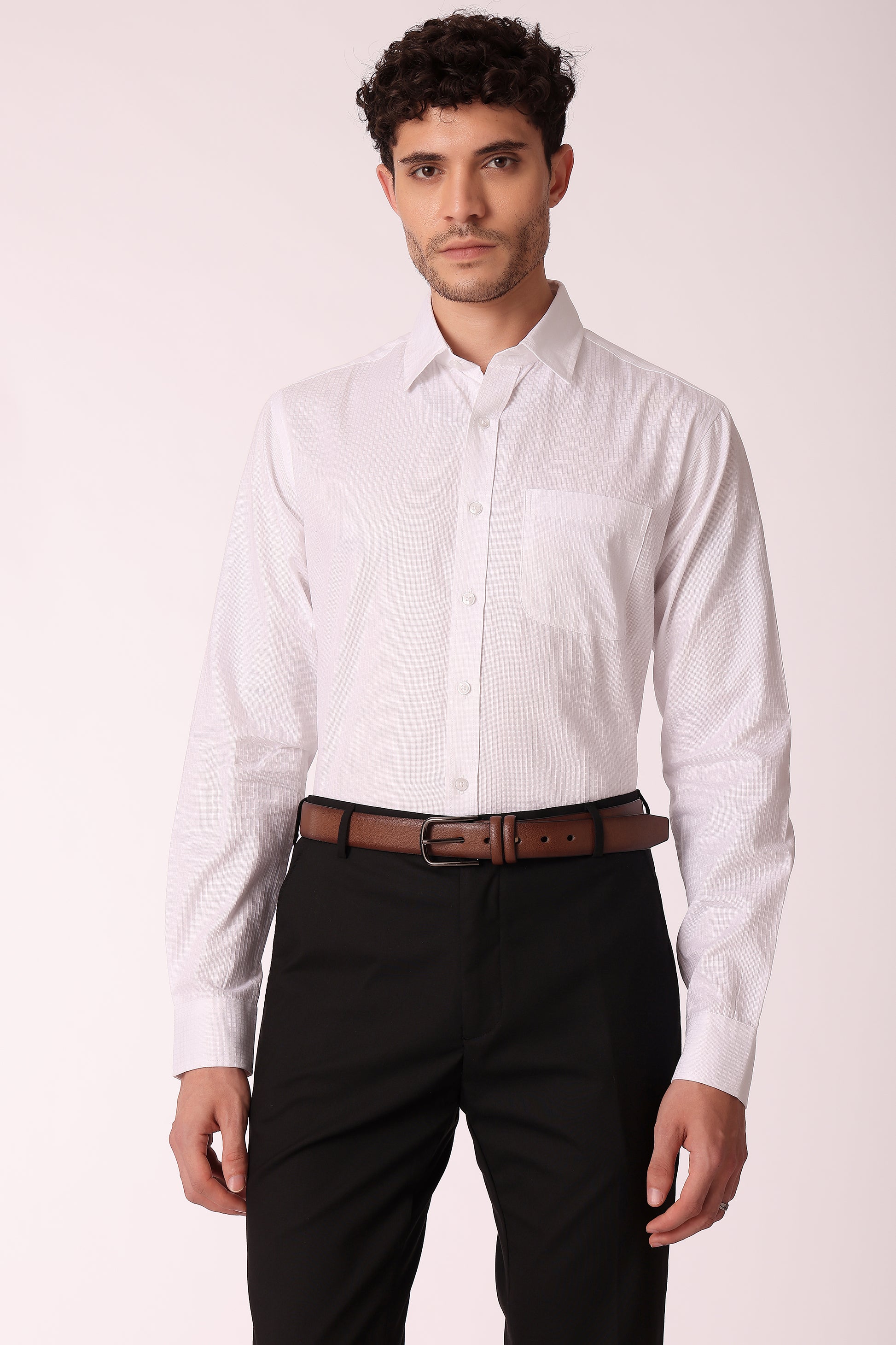 Men's Superwhite dobby's Shirt Full sleeves - White