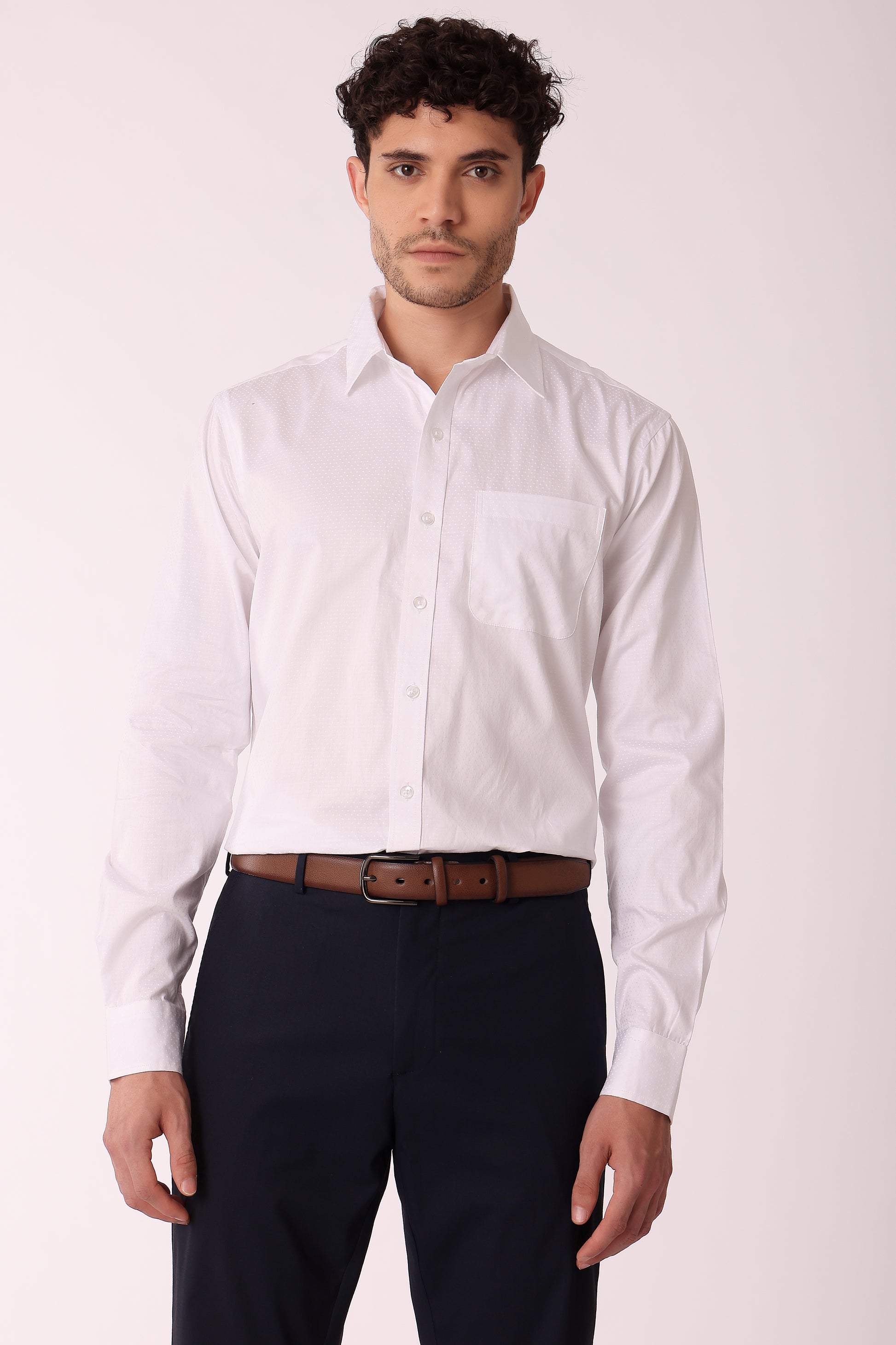 Men's Superwhite dobby's Shirt Full sleeves - White