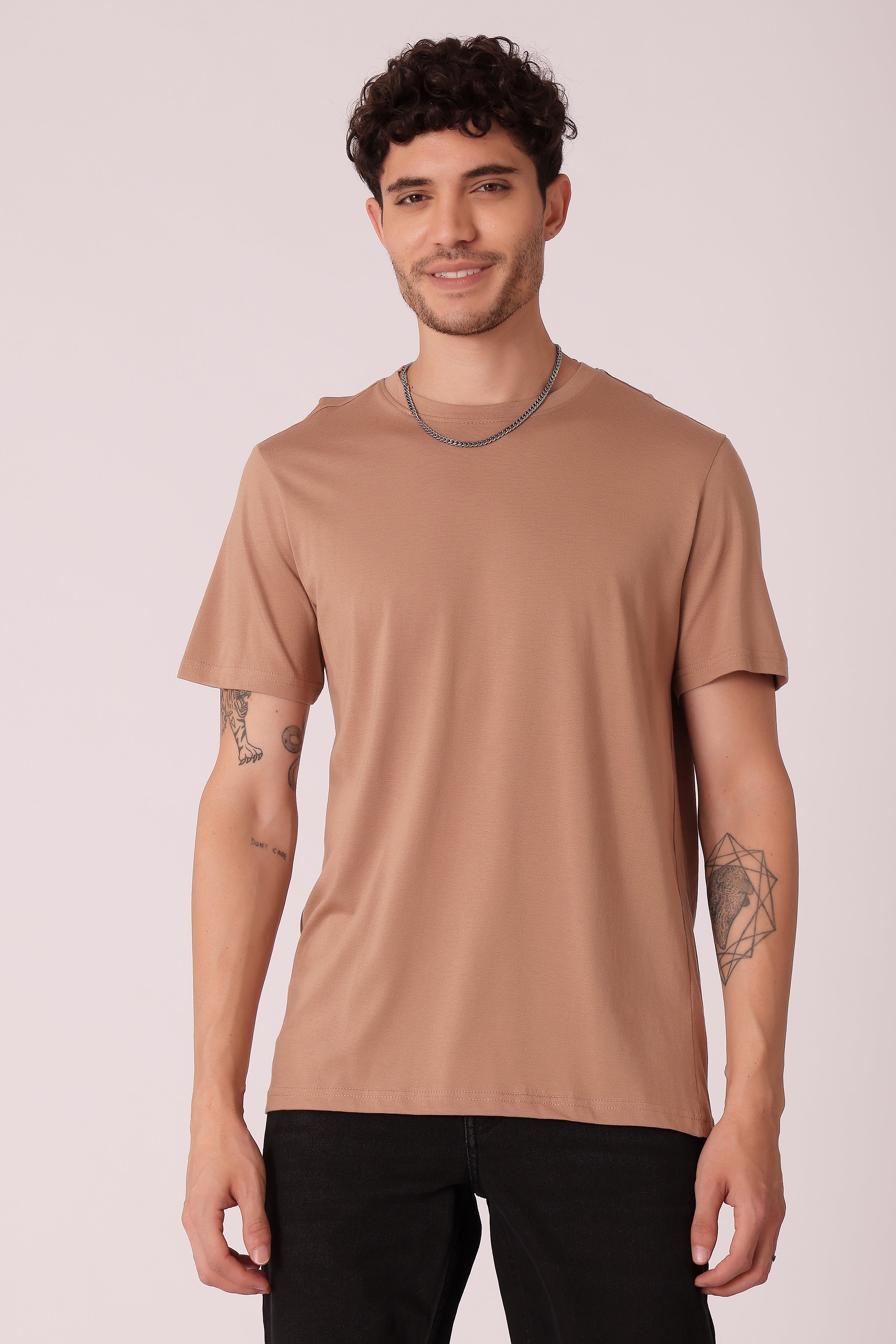 Men's solid Cotton Modal Tshirt - Beige