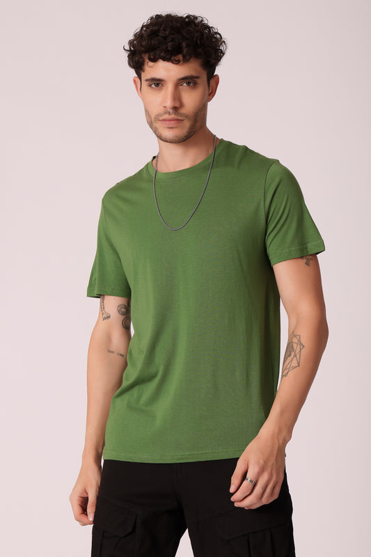 Men's solid Cotton Modal Tshirt - Olive Green