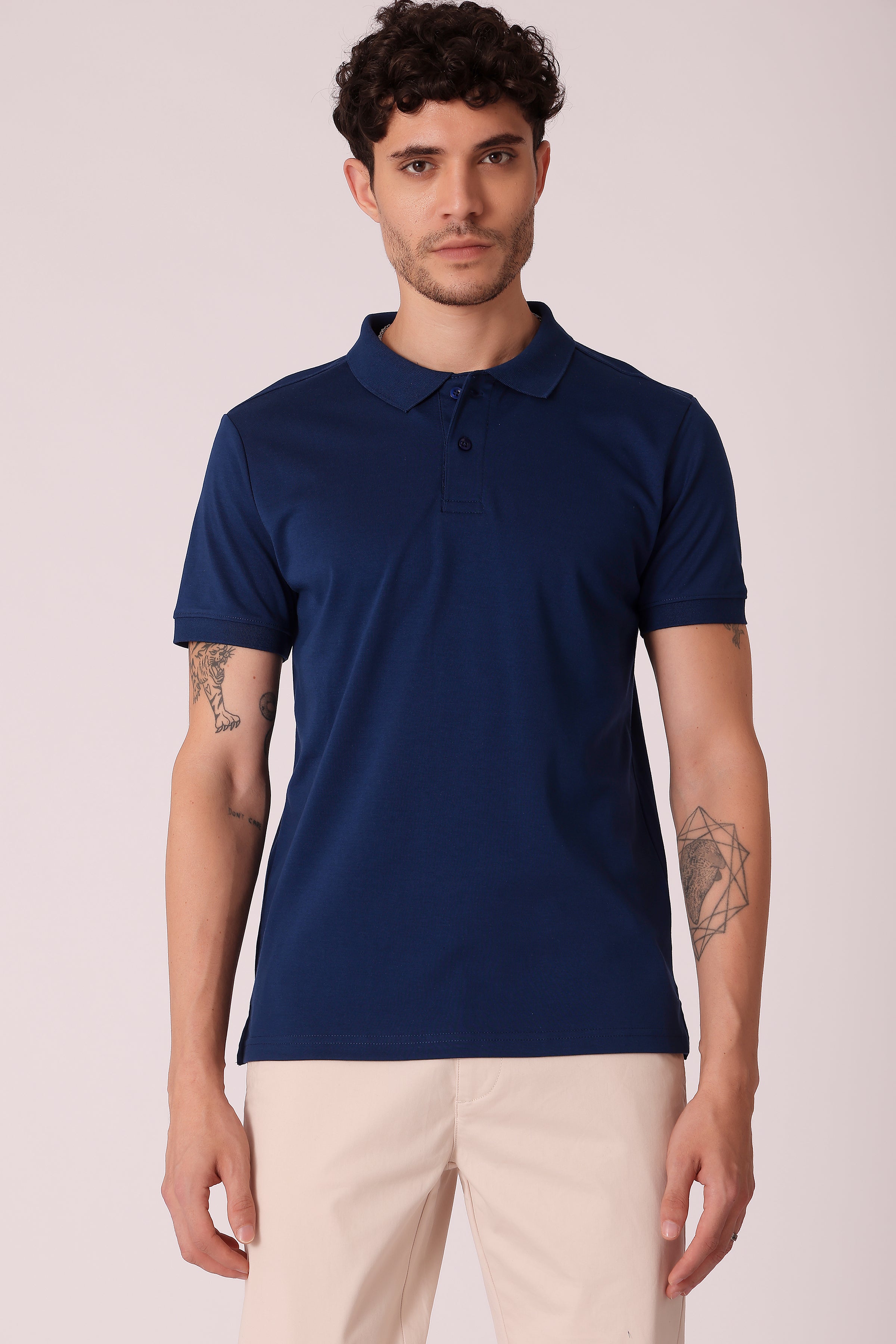 Men's Regular Fit Interlock Polo Tshirt - Airforce Blue