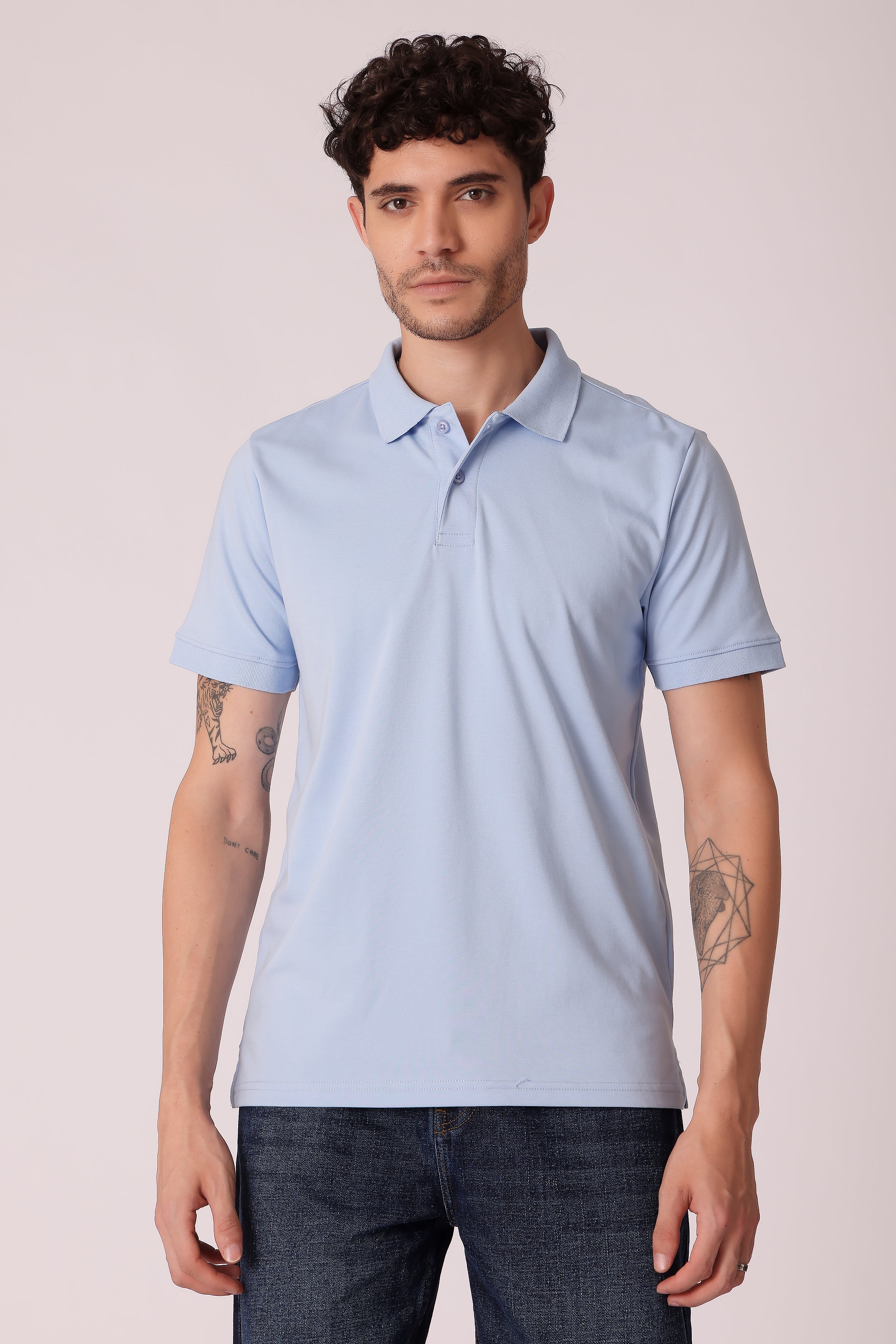 Men's Regular Fit Interlock Polo Tshirt - Sky Blue