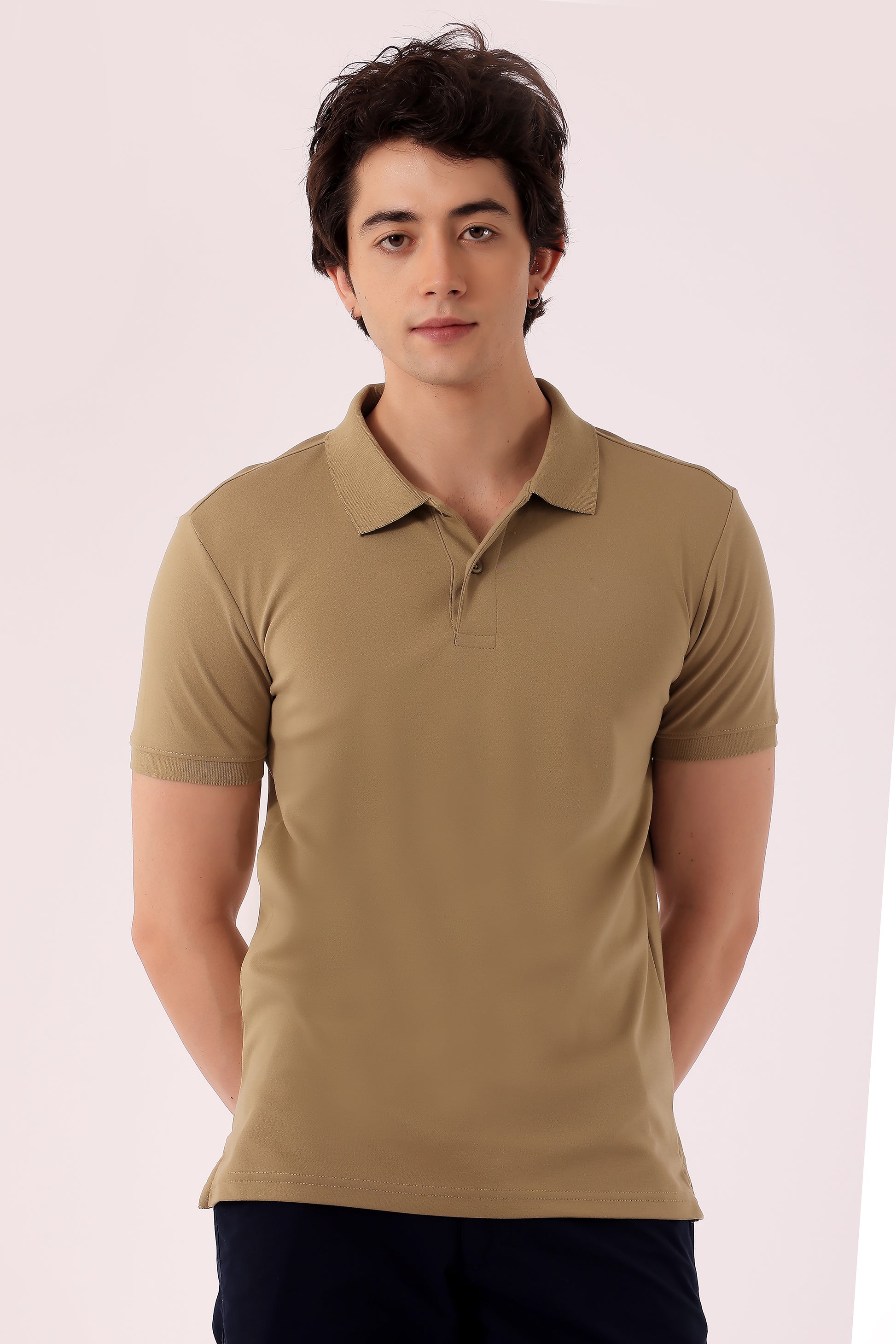 Men's Regular Fit Interlock Polo Tshirt - Light Khaki