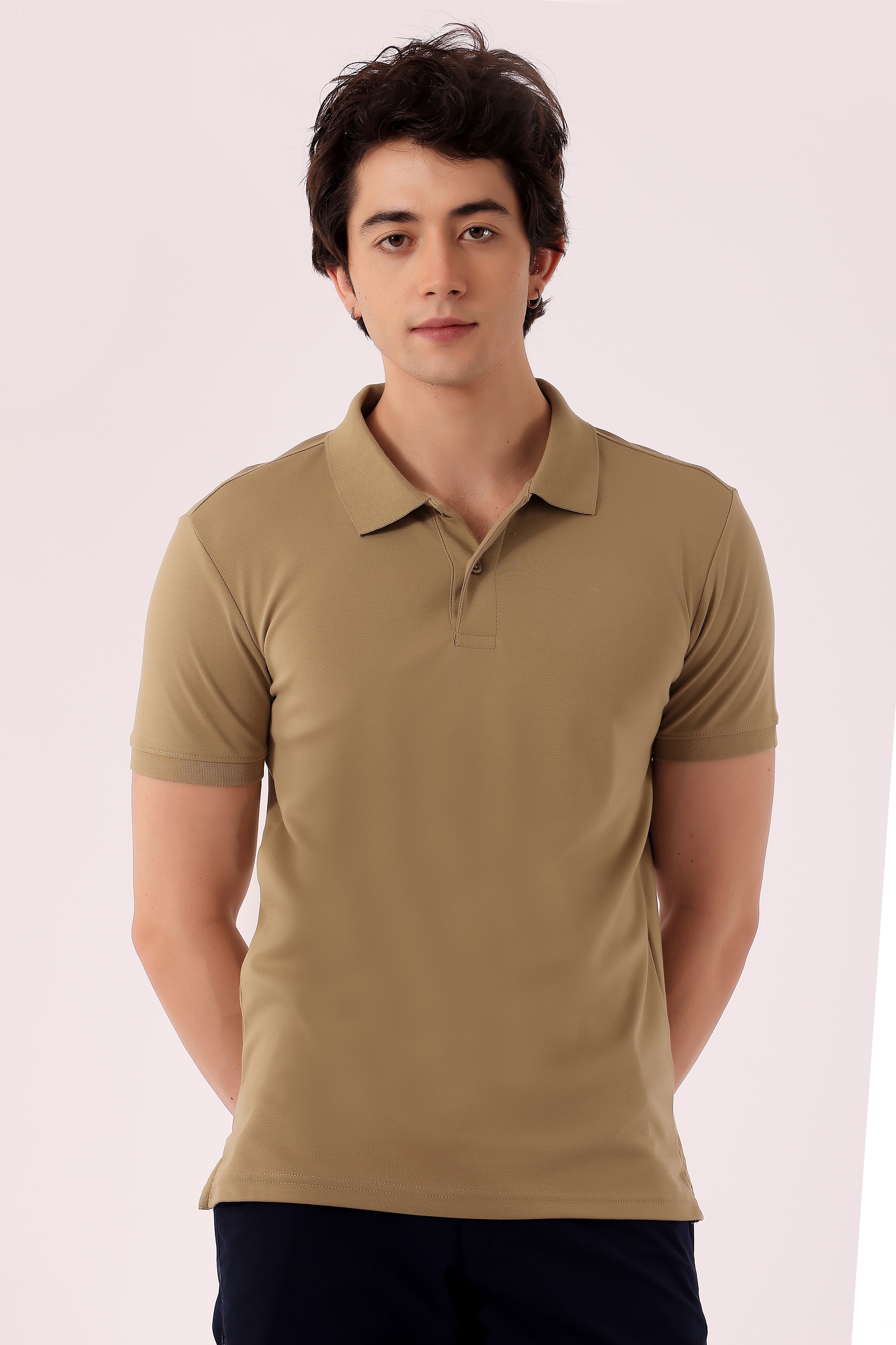 Men's Regular Fit Interlock Polo Tshirt - Light Khaki