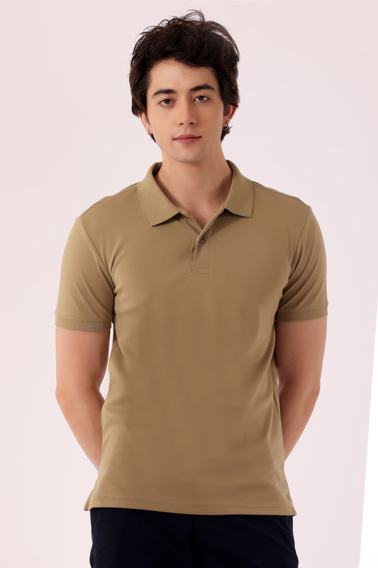 Men's Regular Fit Interlock Polo Tshirt - Light Khaki
