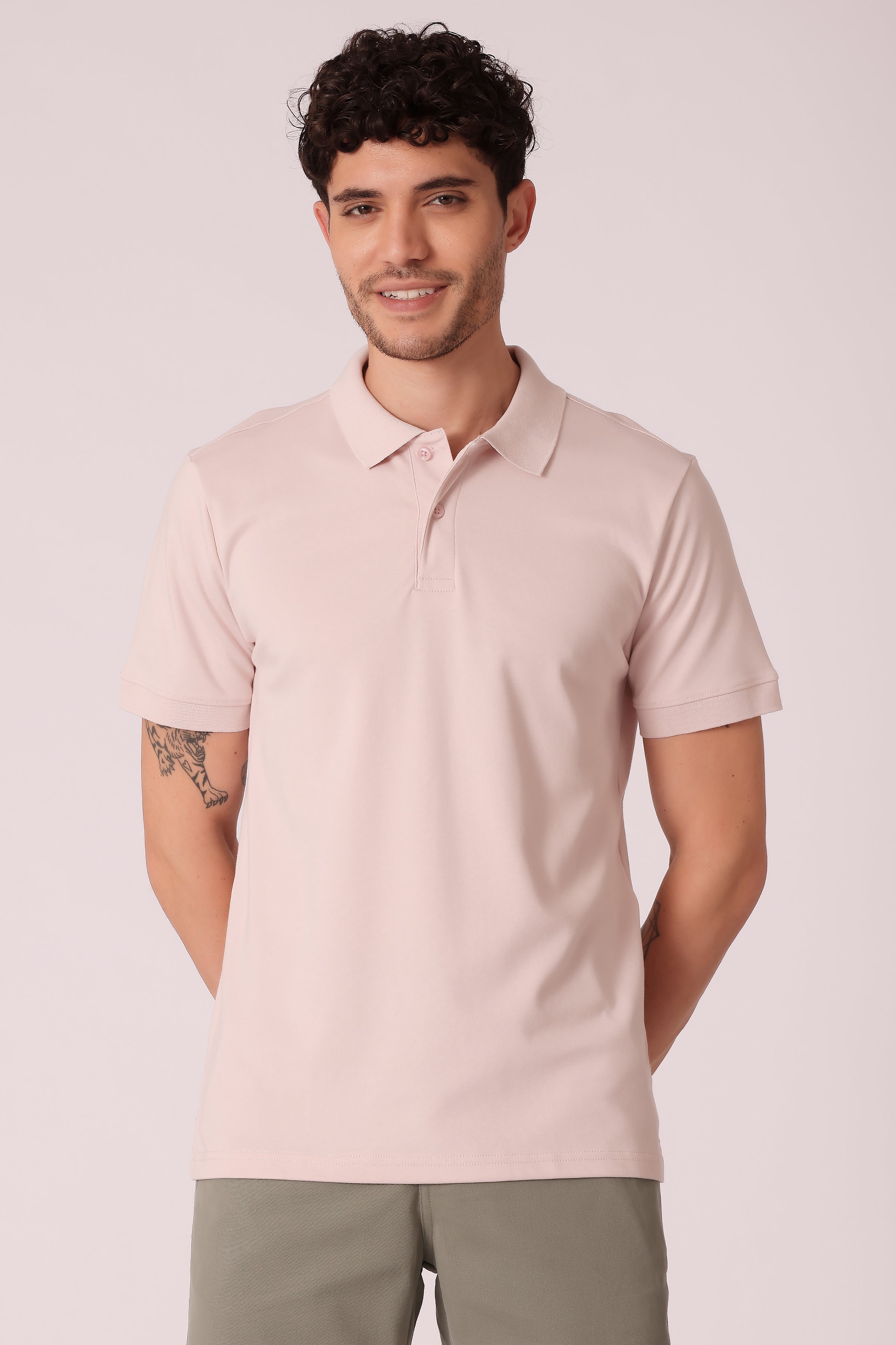 Men's Regular Fit Interlock Polo Tshirt - Light Pink