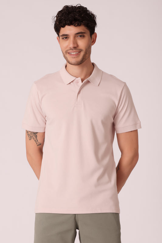 Men's Regular Fit Interlock Polo Tshirt - Light Pink