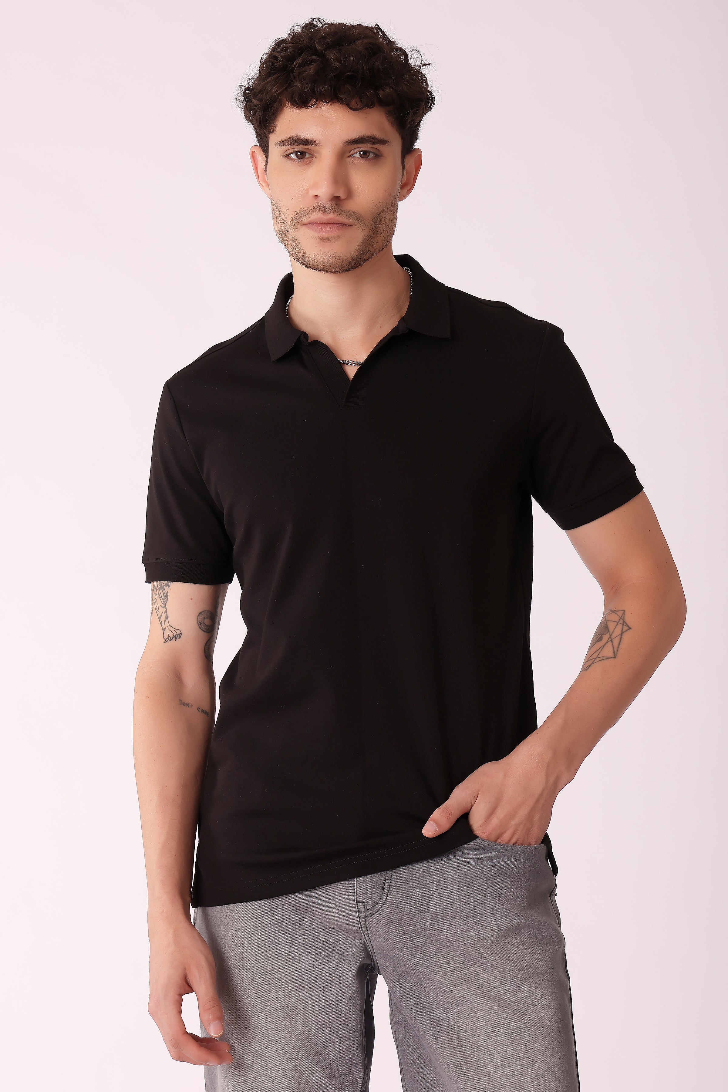 Men's Johny Collar Interlock Polo Tshirt - Black