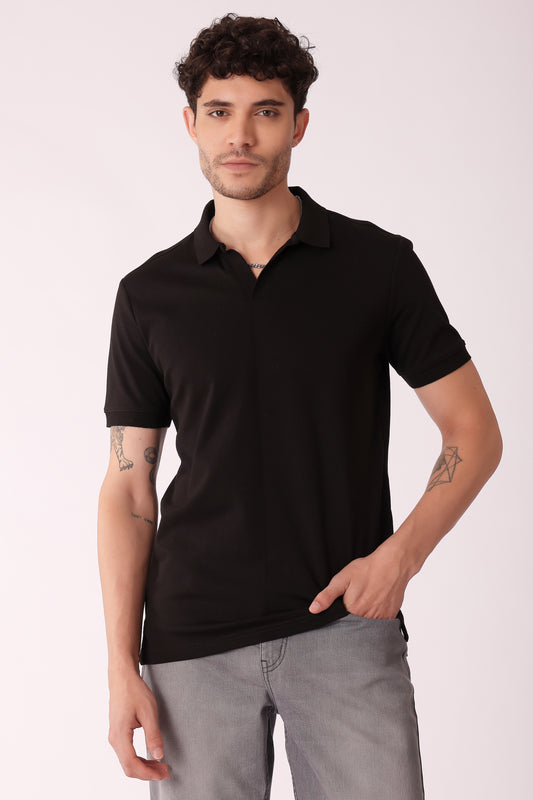 Men's Johny Collar Interlock Polo Tshirt - Black