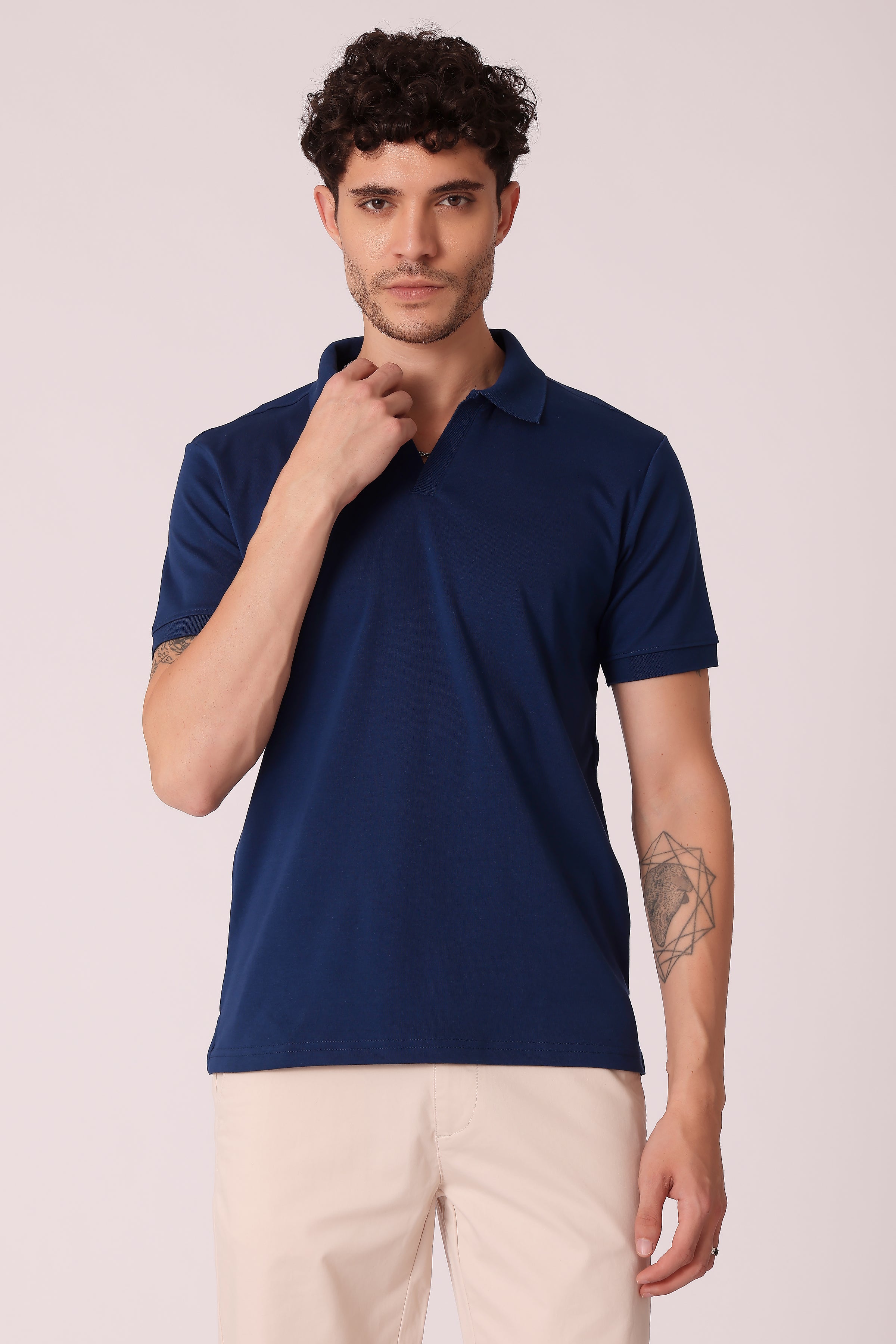 Men's Interlock Johny Collar Polo Tshirt - Airforce Blue