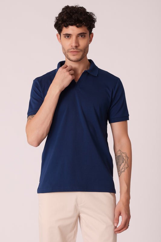 Men's Interlock Johny Collar Polo Tshirt - Airforce Blue