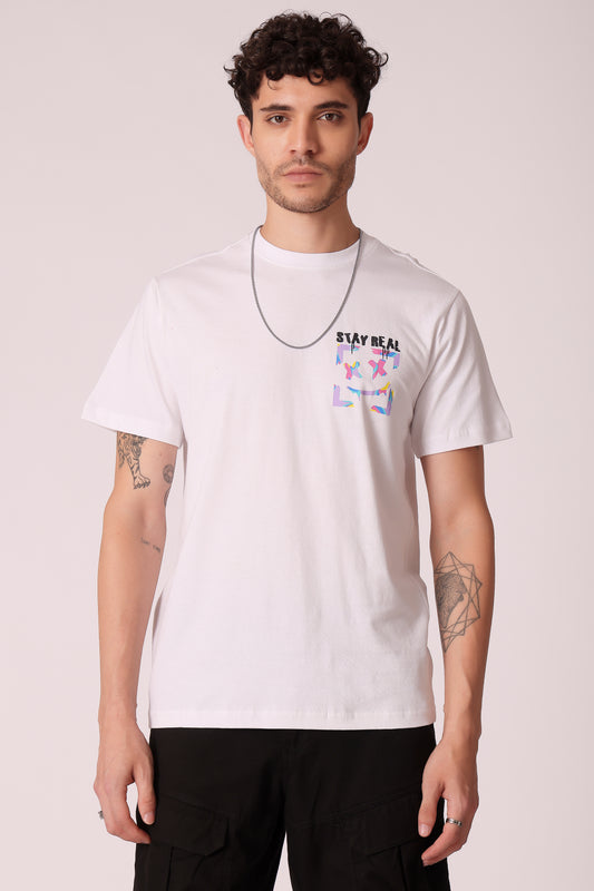 Men's Regualr fit Cotton Graphic Tshirts - White