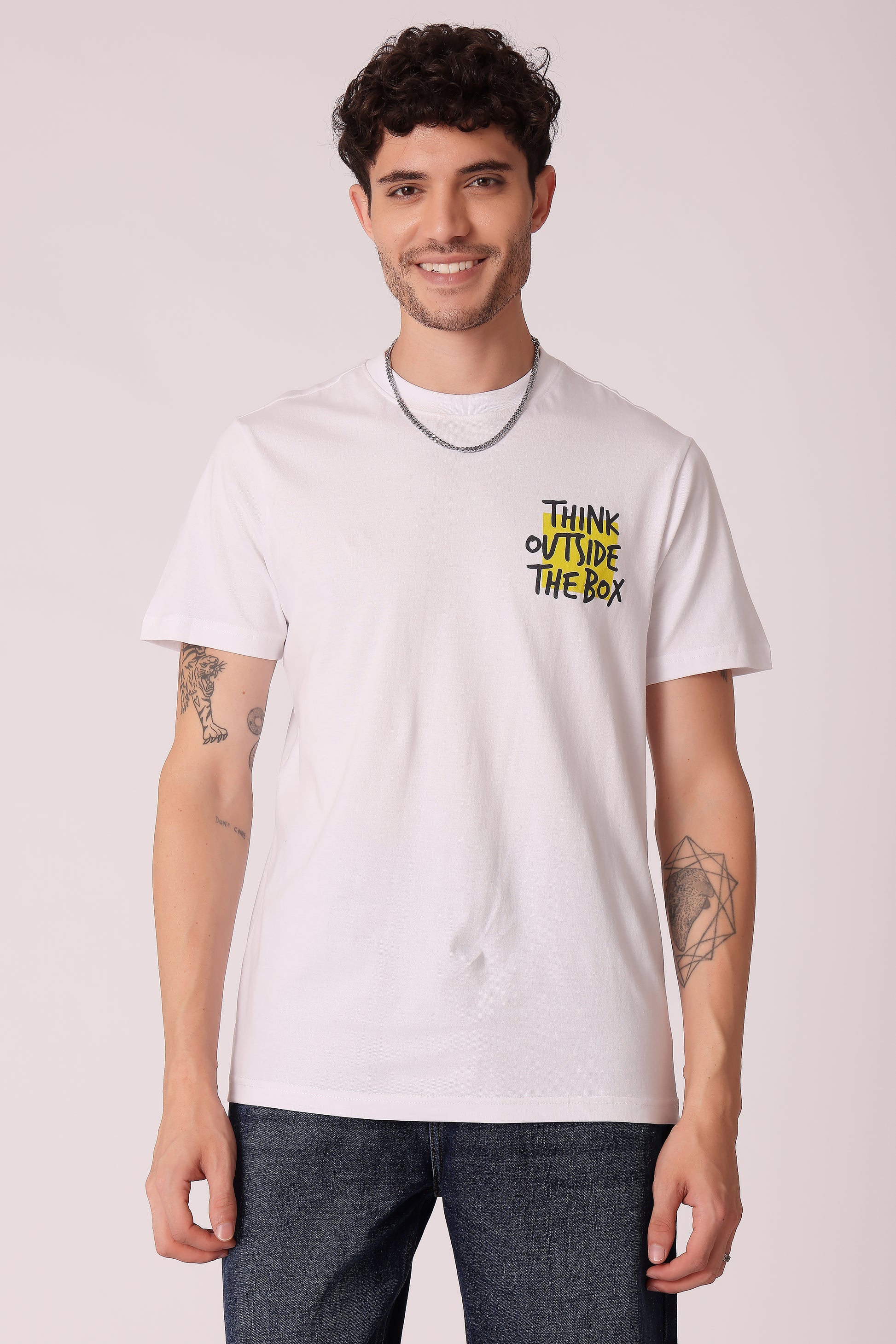 Men's Regualr fit Cotton Graphic Tshirts - White