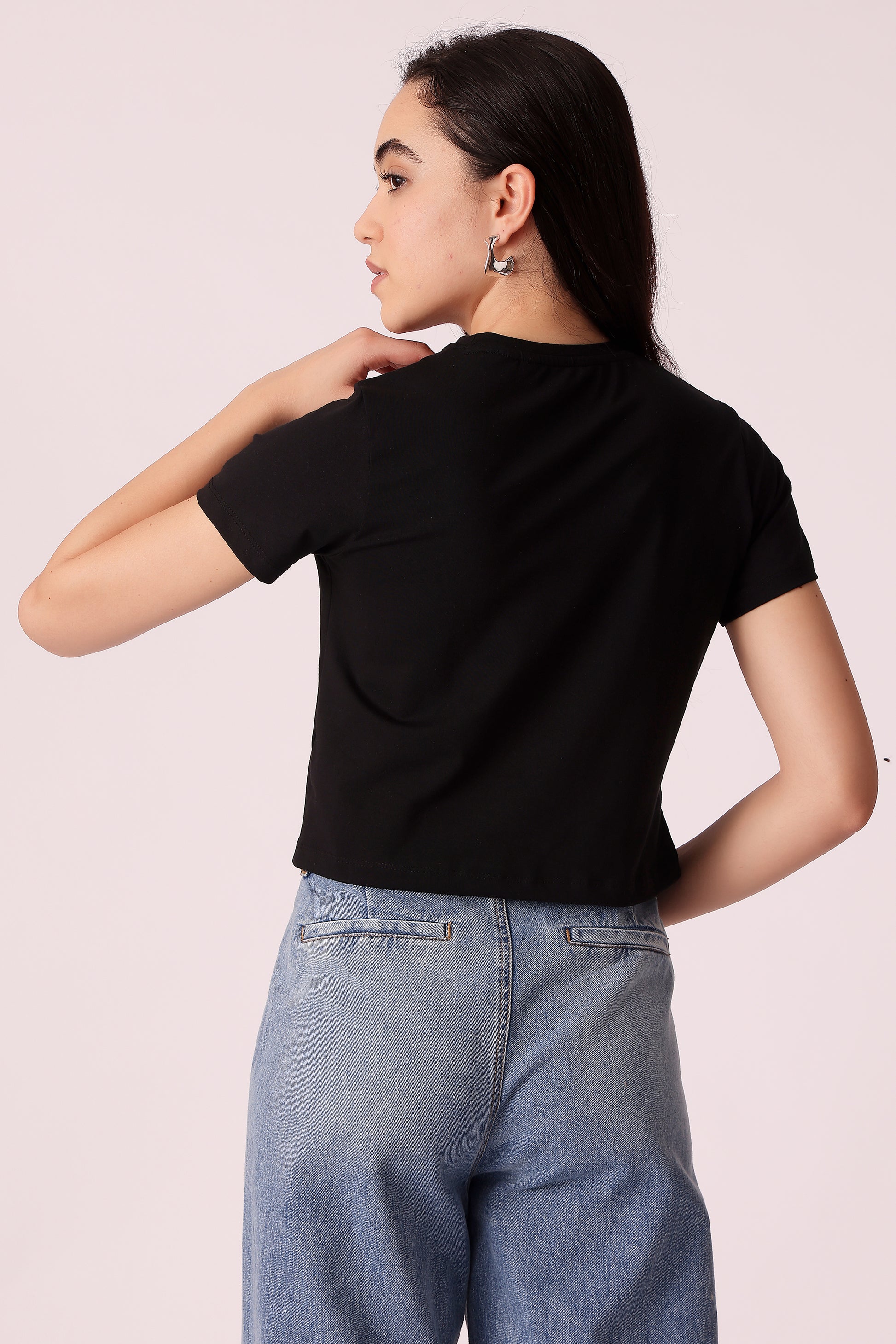 western crop fit casual solid t-shirts - extra image 2