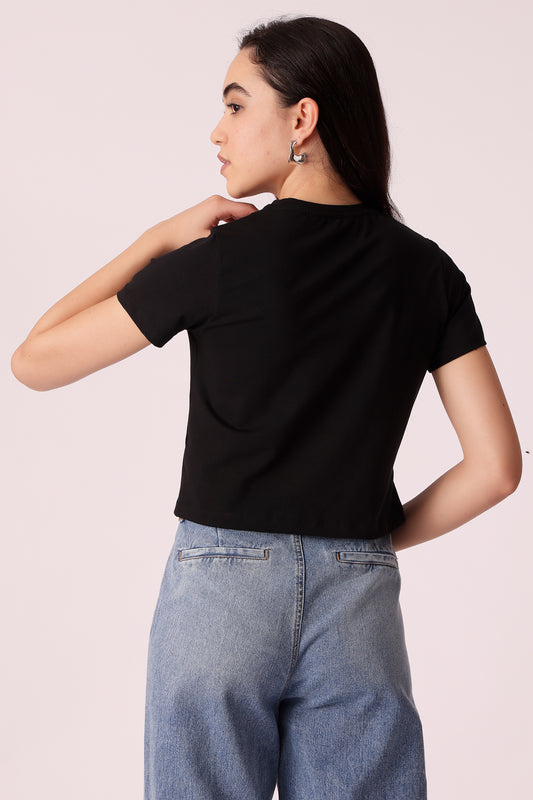 western crop fit casual solid t-shirts - extra image 2