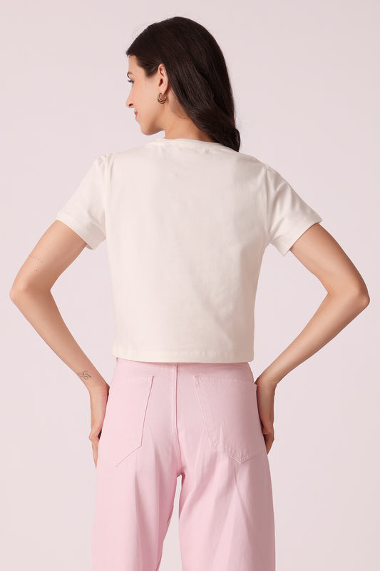 western crop fit casual solid t-shirts - extra image 2