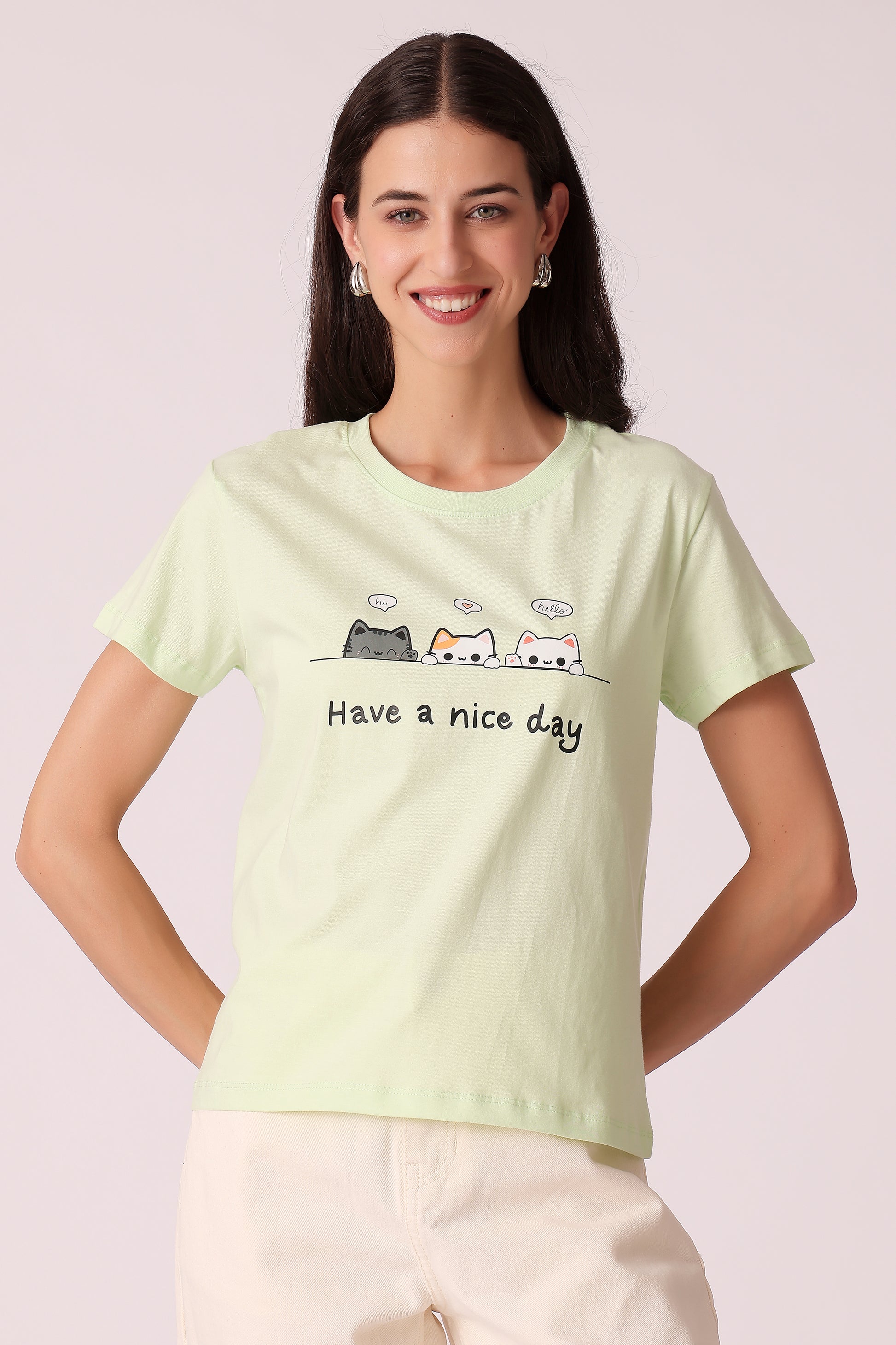 western oversized fit casual print t-shirts - Mint Green