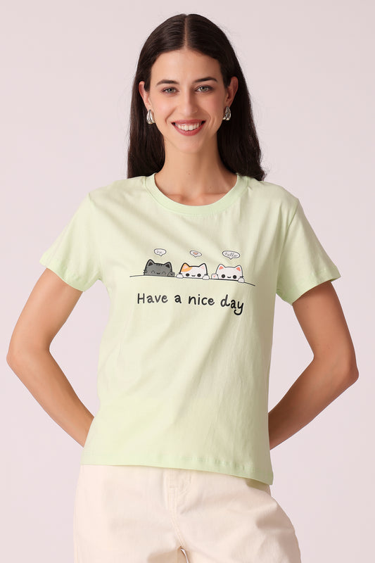 western oversized fit casual print t-shirts - Mint Green