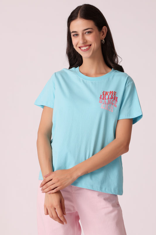 western oversized fit casual print t-shirts - Lt. Blue