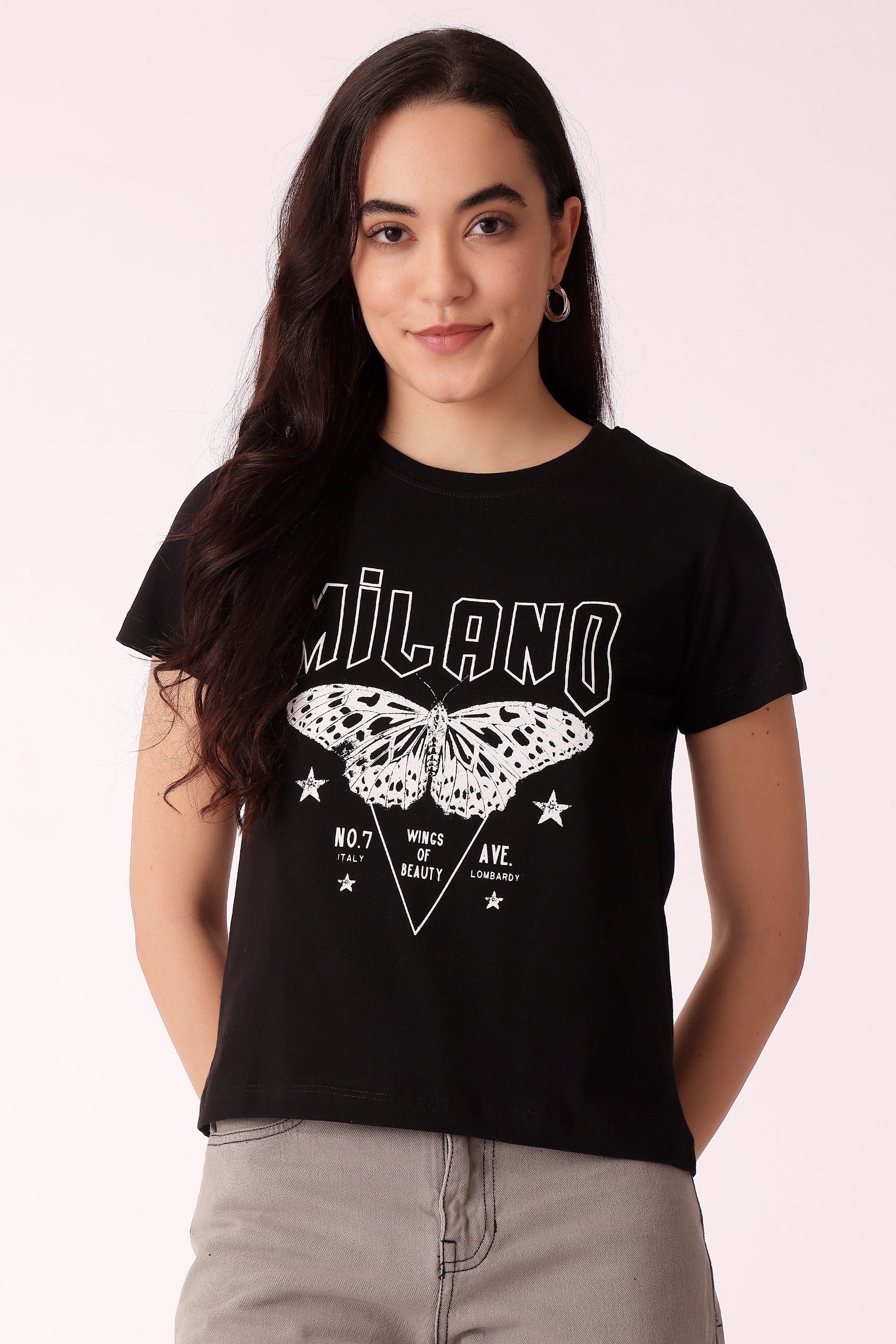 western oversized fit casual print t-shirts - Black