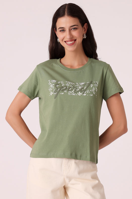 western regular fit casual print t-shirts - Sap Green