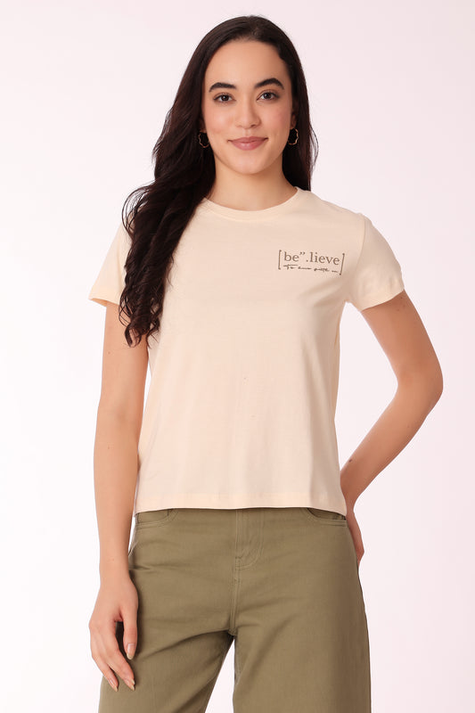 western oversized fit casual print t-shirts - Beige