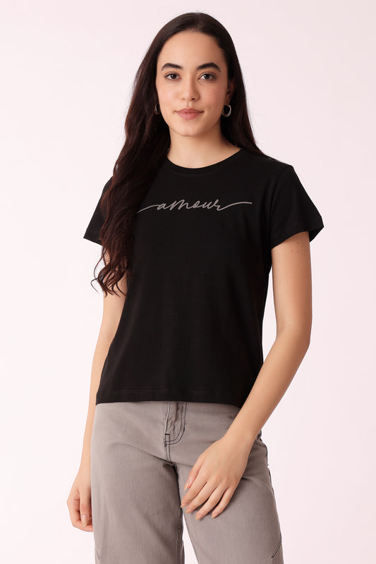western regular fit casual print t-shirts - Black
