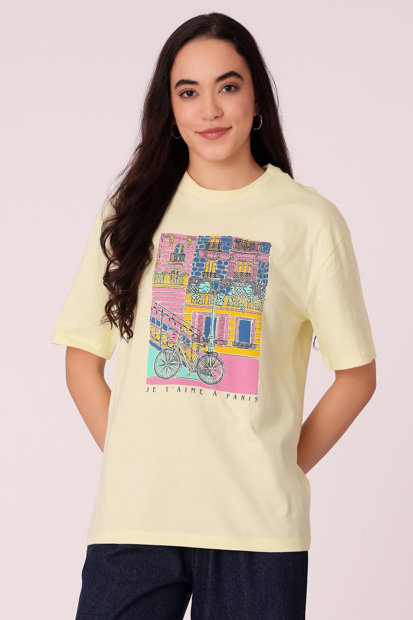 western oversized fit casual print t-shirts - Lemon