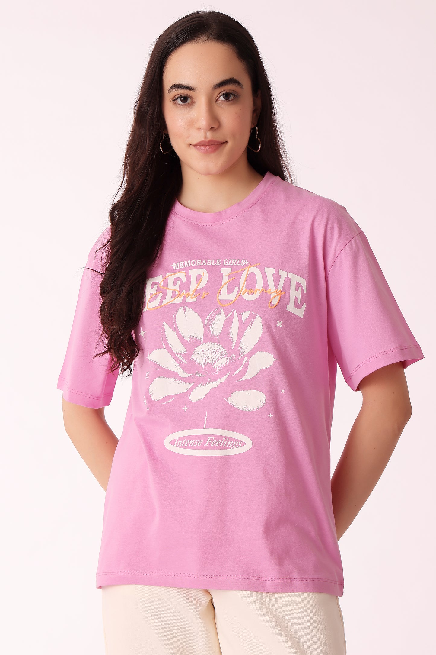western oversized fit casual print t-shirts - Lt Pink