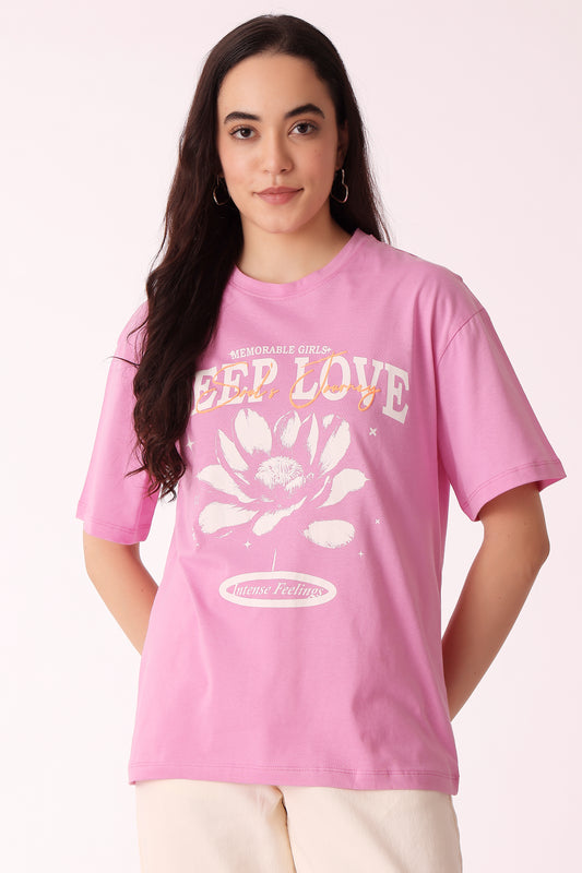 western oversized fit casual print t-shirts - Lt Pink