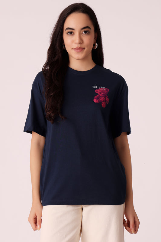 western oversized fit casual print t-shirts - Navy