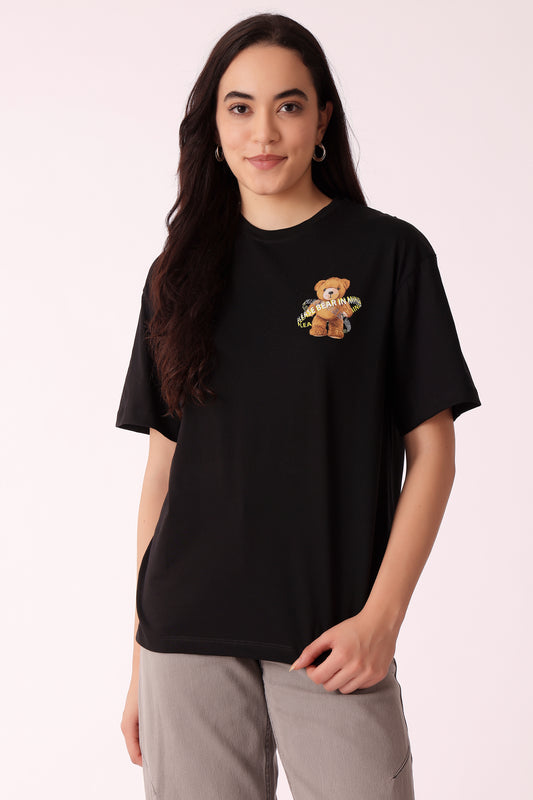 western oversized fit casual print t-shirts - Black