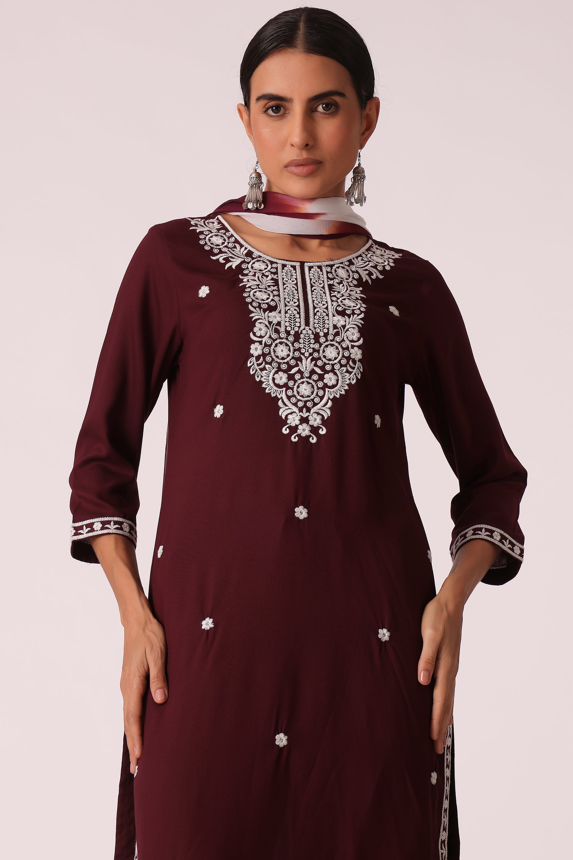 ETHNIC REGULAR FIT EMBROIDERY SKD - Wine