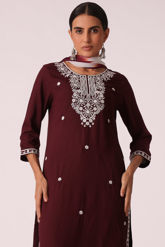 ETHNIC REGULAR FIT EMBROIDERY SKD - Wine