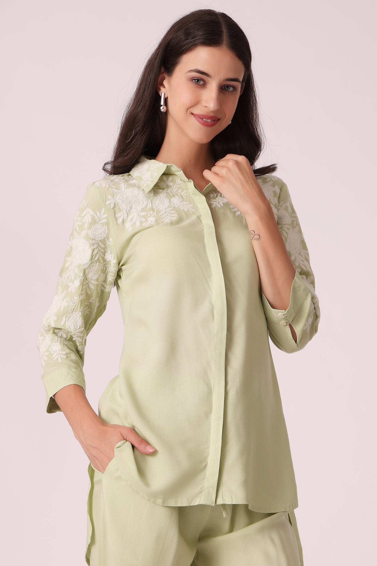 ETHNIC REGULAR FIT EMBROIDERY CORD SET - Green